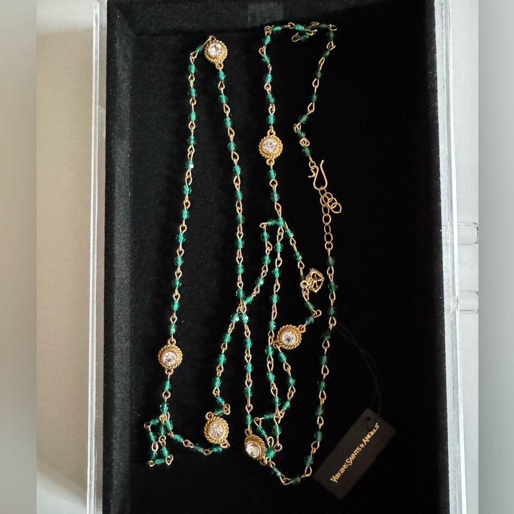 Virgins Saints & Angels 45” Emerald Green Rosary Wrap Necklace NWT